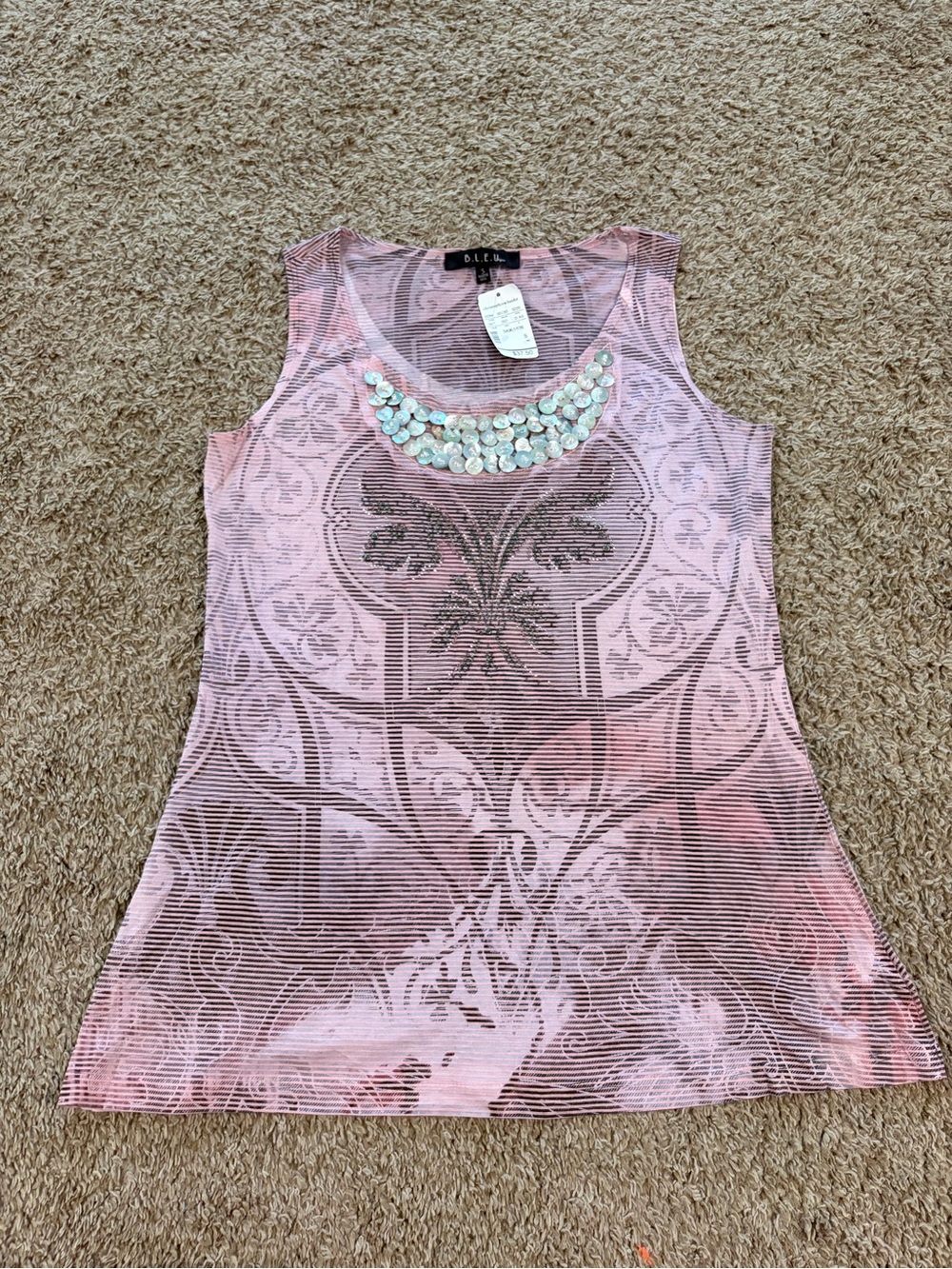 NWT Women’s B.L.E.U Women's Faux Abalone Beaded Boho Beachy Tank Top Size Small - Picture 2 of 8